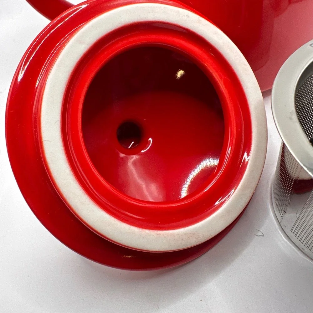FORLIFE Stump Teapot Red Ceramic with Stainless Steel Infuser 18oz